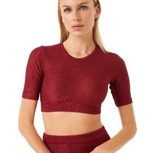 Misa Los Angeles Darya Crop Top with Sequins in Lipstick Red